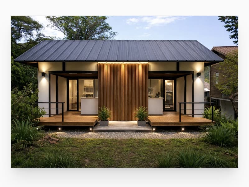 Casa modular de dois quartos com deck