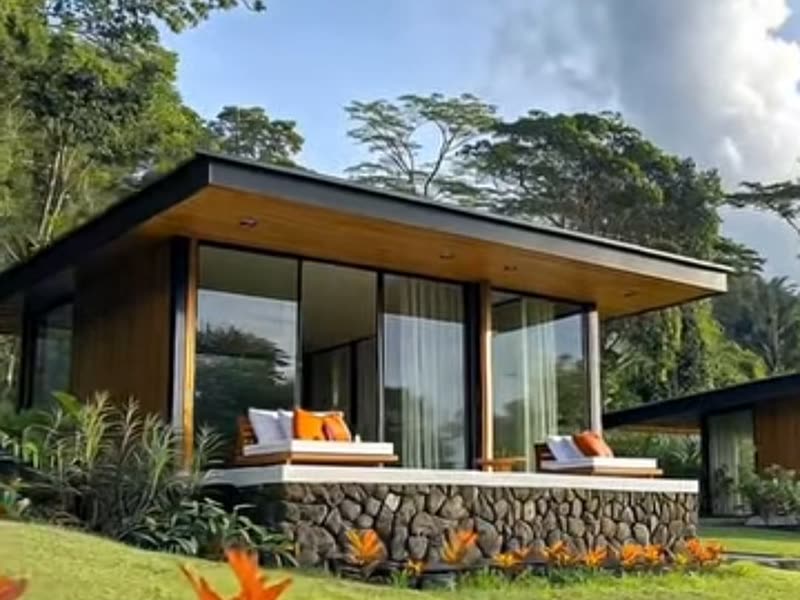 Casa modular compacta com varanda integrada
